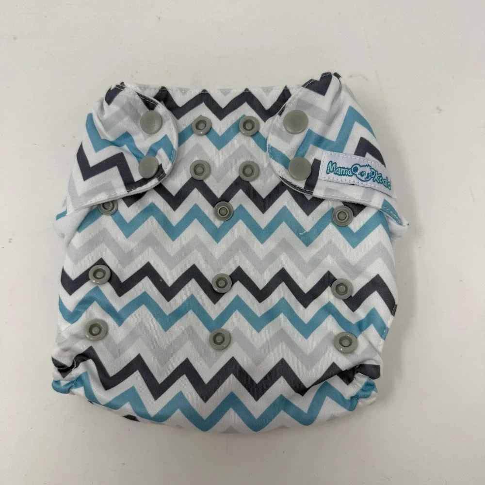 Mama Koala One Size Pocket Cloth Diaper Gray Teal Chevron Print Zig Zag